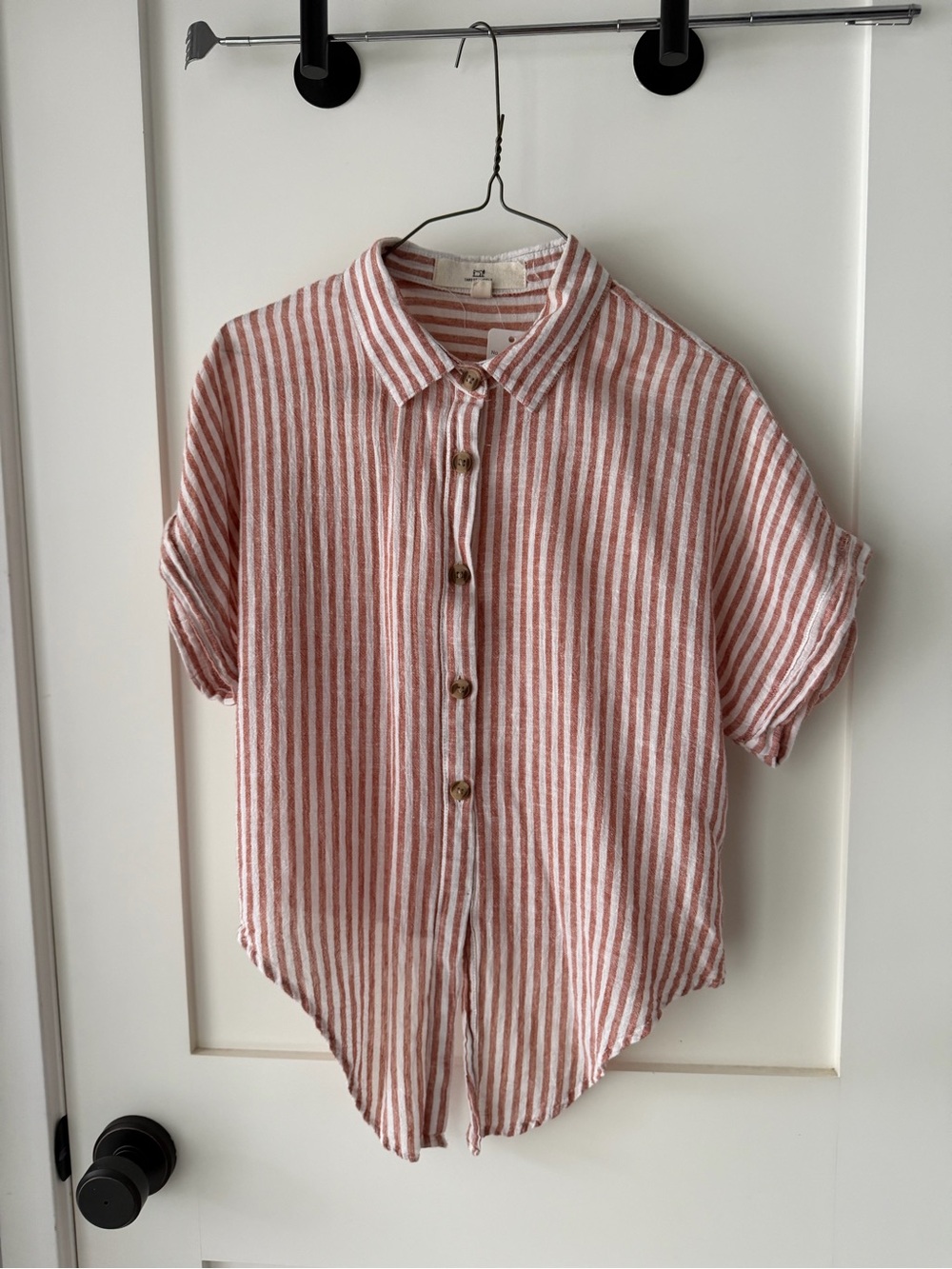 Thread & Supply Pink and White Striped Short-Sleeve Button Shirt